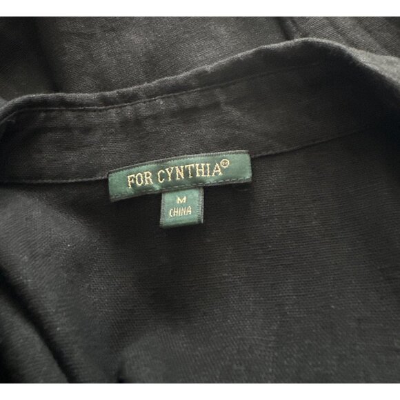 For Cynthia Dress Black Linen Viscose Blend Button Front Asymmetrical Medium - Picture 5 of 6